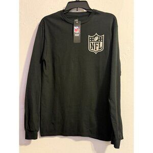 NFL Official Shield LOGOs Long Sleeve T-Shirt Team Black- Silver Medium New